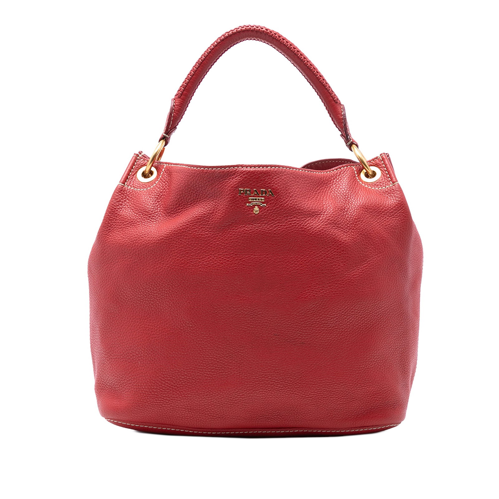 Red Leather Hobo Shoulder Bag by Prada Vitello Daino (1 of 6)