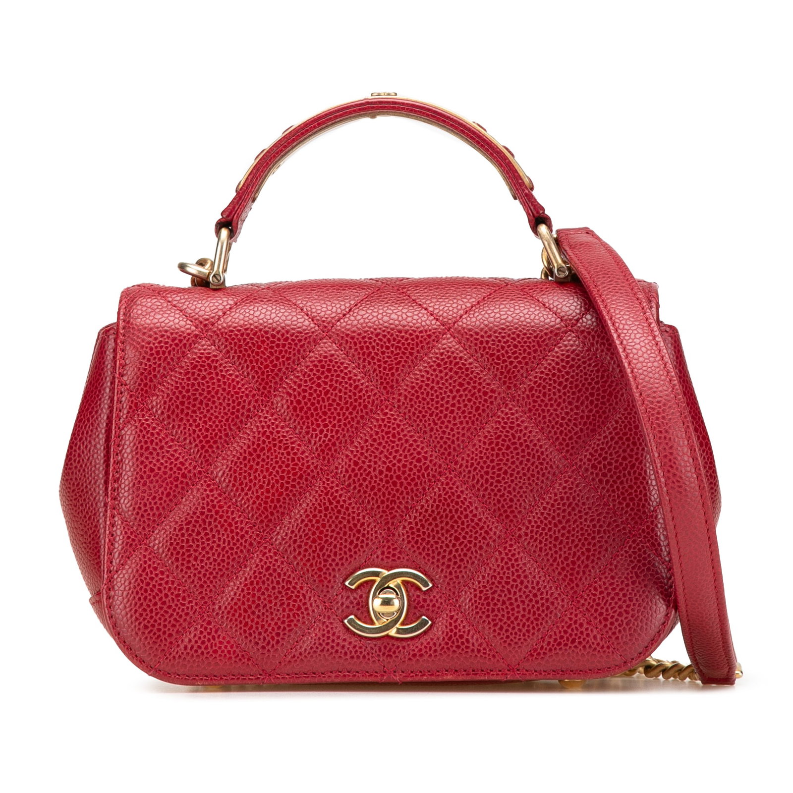 Chanel Mini Quilted Caviar Carry Around Flap Red Leather Satchel: Chanel Mini Quilted Caviar Carry Around Flap Red Leather Satchel This Chanel Mini Quilted Caviar Carry Around Flap is a stylish and functional satchel crafted from luxurious quilted caviar leather. It