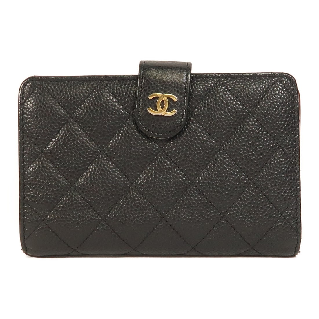 CHANEL Black Calfskin Bi-fold Wallet with GHW: CHANEL Black Calfskin Bi-fold Wallet with GHW This elegant CHANEL bi-fold wallet is crafted from luxurious black calfskin leather, showcasing the brand's signature style and quality. Designed for both