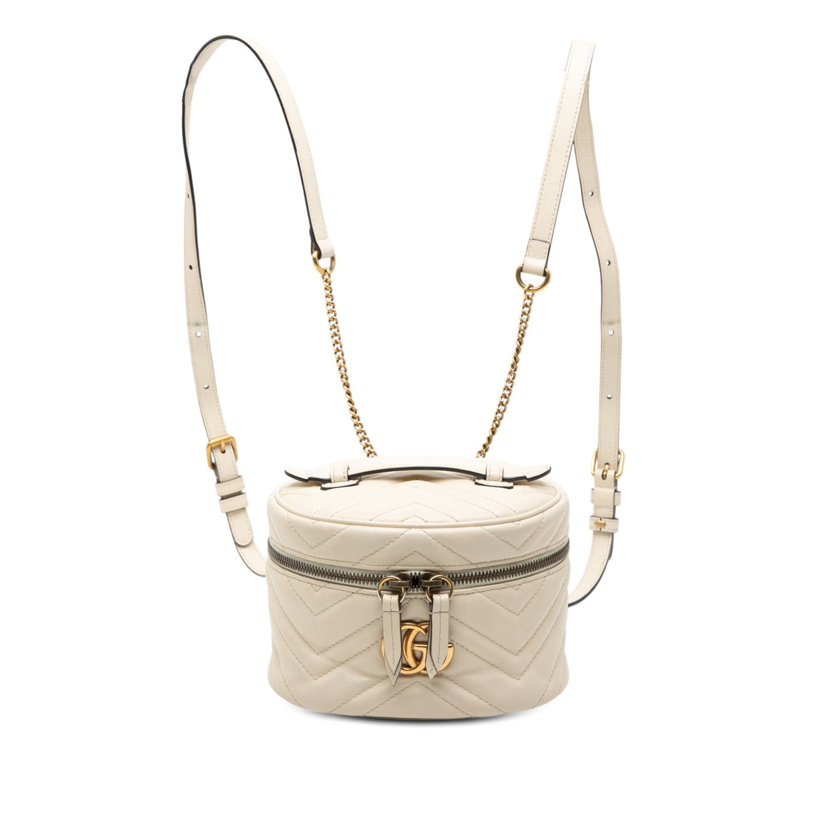 Mini GG Marmont White Quilted Leather Round Backpack by Gucci (1 of 7)