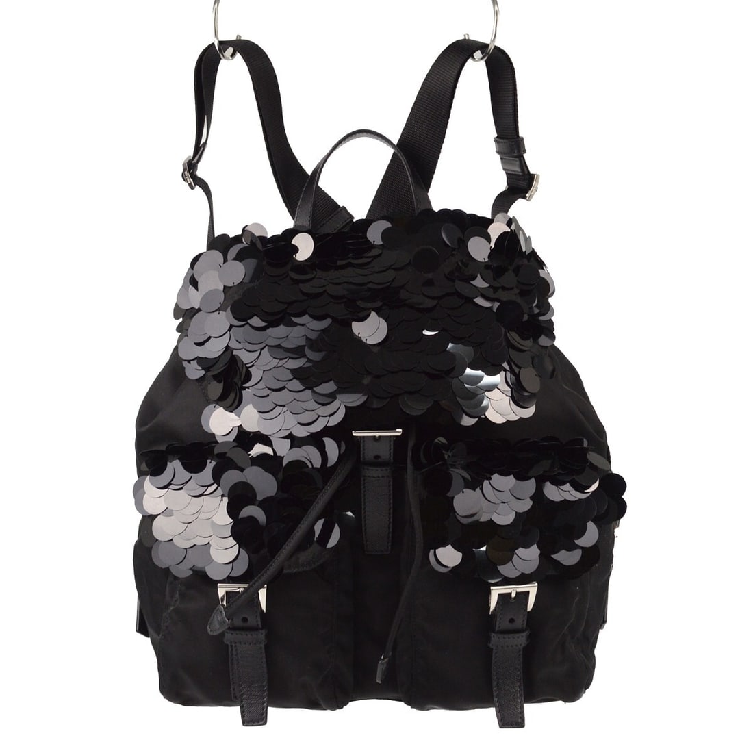 Prada Black Sequins Nylon Large Backpack 1BZ811 110R (1 of 7)