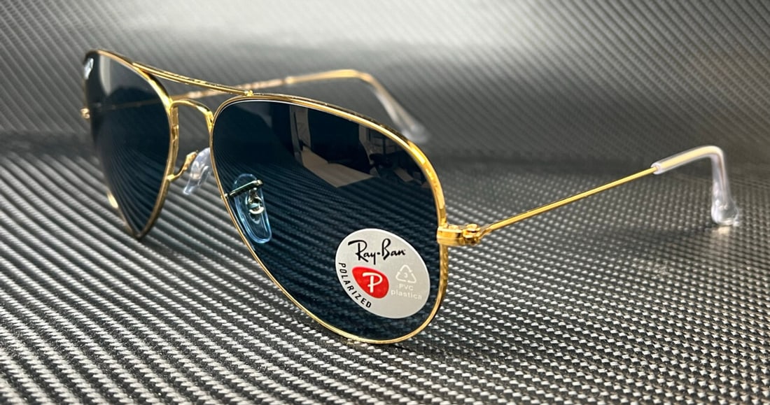 Ray-Ban RB3025 9196S2 Gold Aviator Polarized Sunglasses with Blue Lenses (1 of 5)