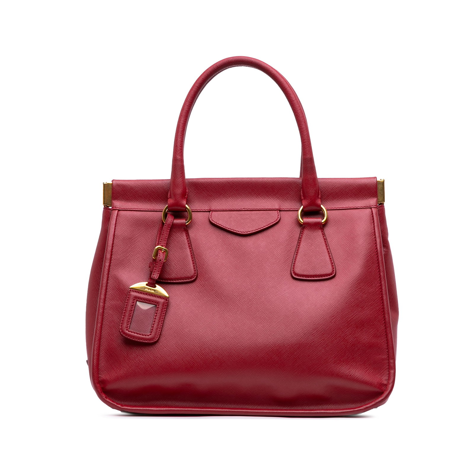 Prada Saffiano Lux Frame Tote Red Leather Bag Italy: Prada Saffiano Lux Frame Tote Red Leather Bag Italy This Prada Saffiano Lux Frame Tote is a stylish accessory crafted from high-quality saffiano leather in a vibrant red color. It features rolled leat