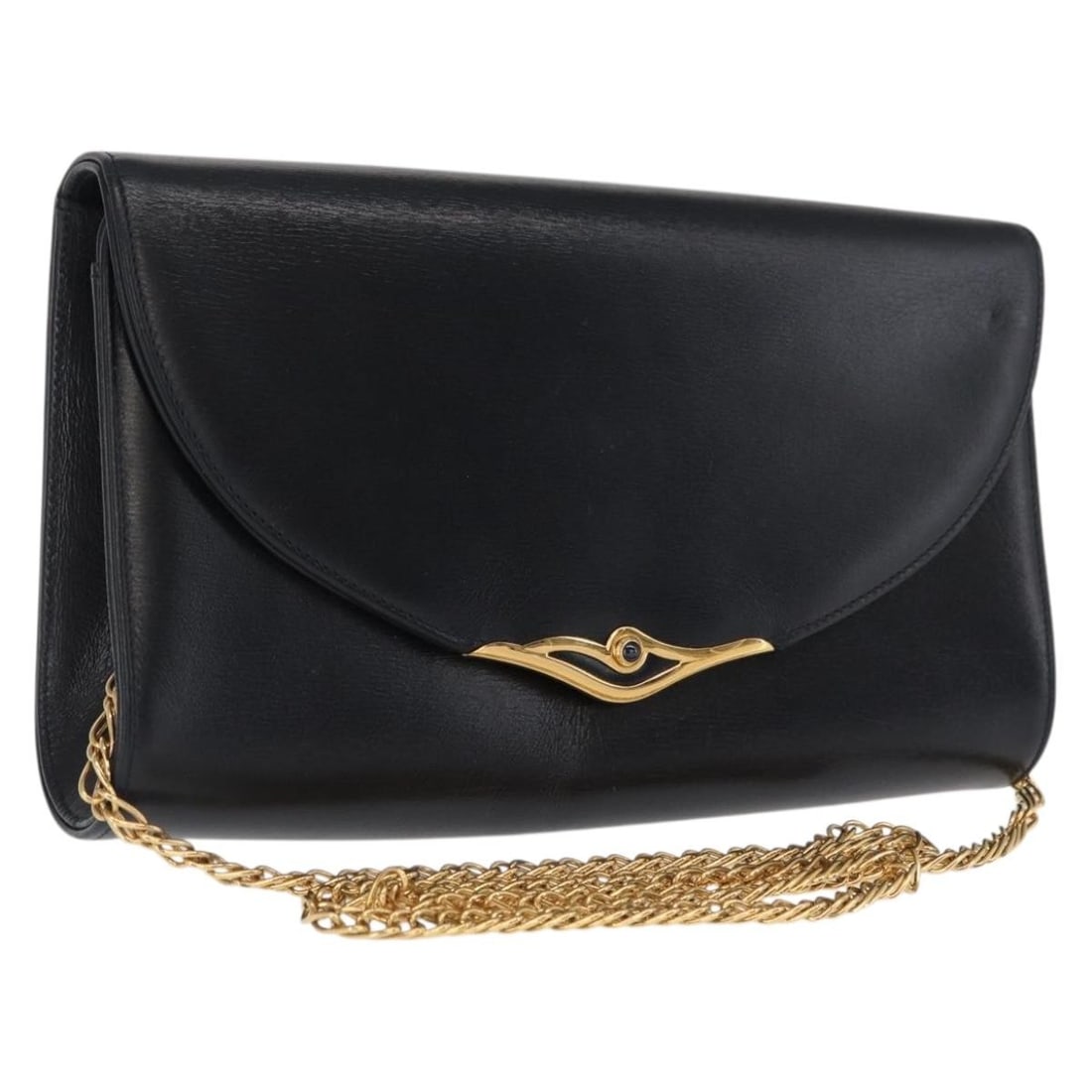 Cartier Navy Leather Shoulder Bag with Gold Chain Accent: Cartier Navy Leather Shoulder Bag with Gold Chain Accent This is a Cartier women's shoulder bag crafted from navy leather with gold-tone accents. The bag features a chain shoulder strap and a compact