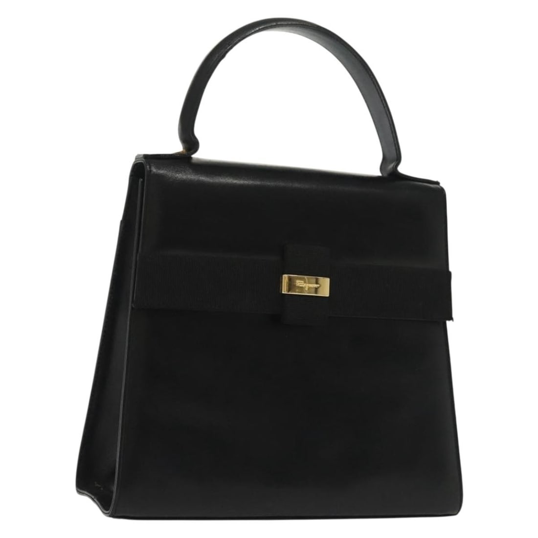 Black Leather Vala Handbag by Salvatore Ferragamo: Black Leather Vala Handbag by Salvatore Ferragamo This Salvatore Ferragamo Vala handbag is crafted from black leather and designed for women. The bag features minor rubbing and slight stains on the su