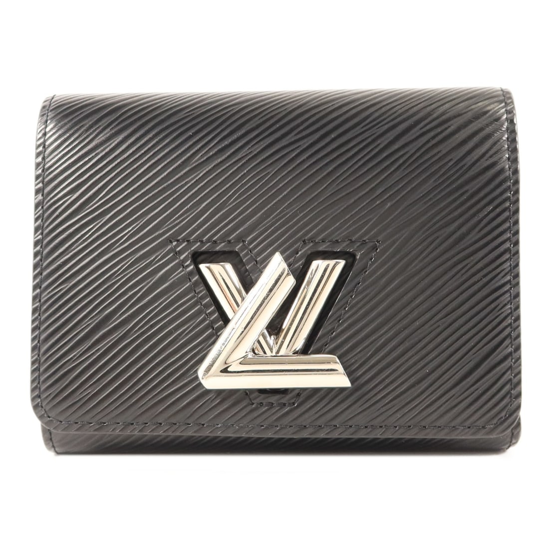Louis Vuitton Black Epi Leather Twist Tri-Fold Wallet M64414 Silver Hardware: Louis Vuitton Black Epi Leather Twist Tri-Fold Wallet M64414 Silver Hardware This Louis Vuitton Twist Wallet features a tri-fold design crafted from black Epi calfskin leather. Designed for women, thi