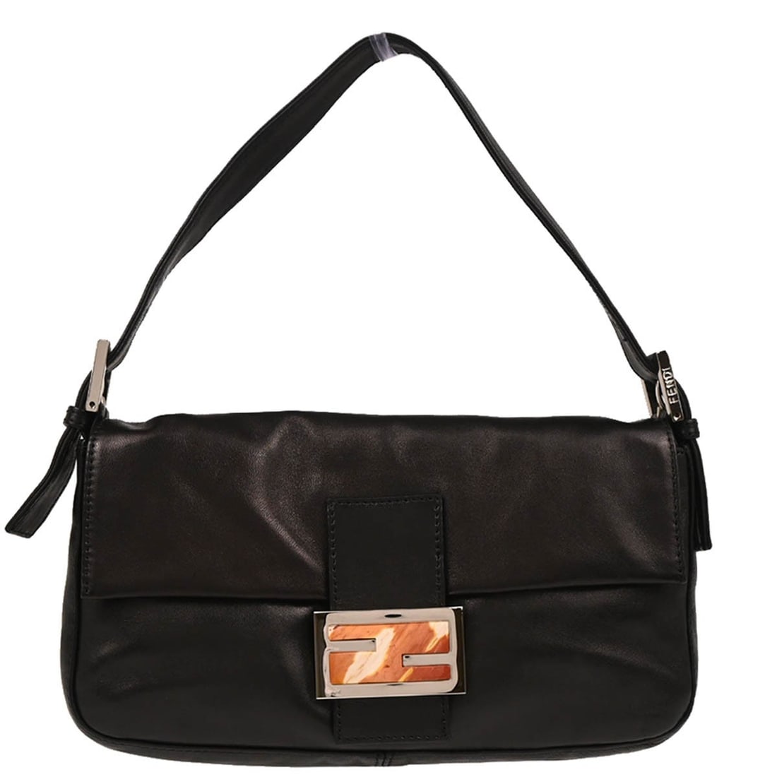 Fendi Baguette Black Leather Medium Top Handle Shoulder Bag: Fendi Baguette Black Leather Medium Top Handle Shoulder Bag This Fendi Baguette handbag is crafted from black leather and features a medium-sized silhouette. It is designed with a flap magnetic closur