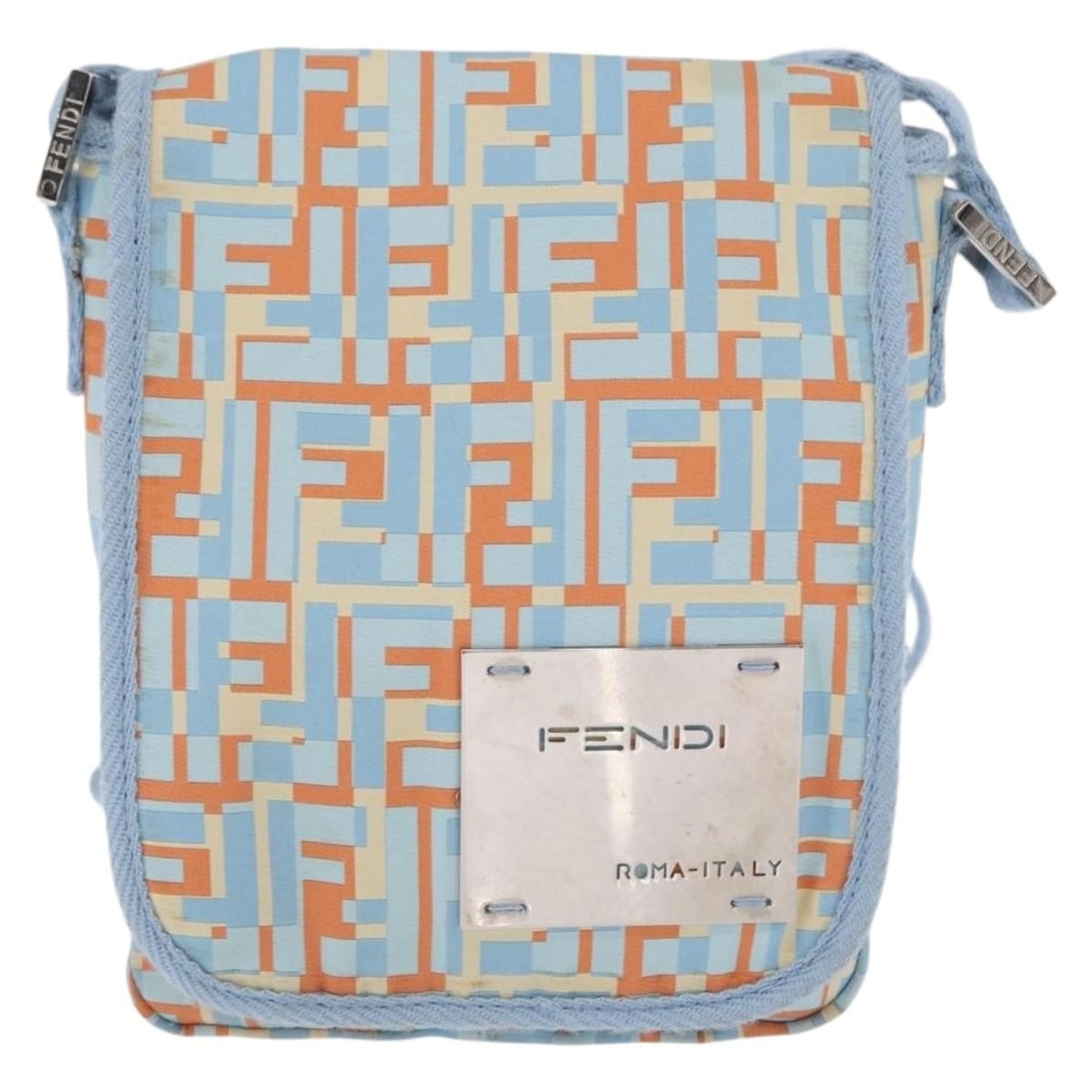 Blue Canvas Shoulder Bag by Fendi Featuring Logo Zucca Pattern (1 of 18)