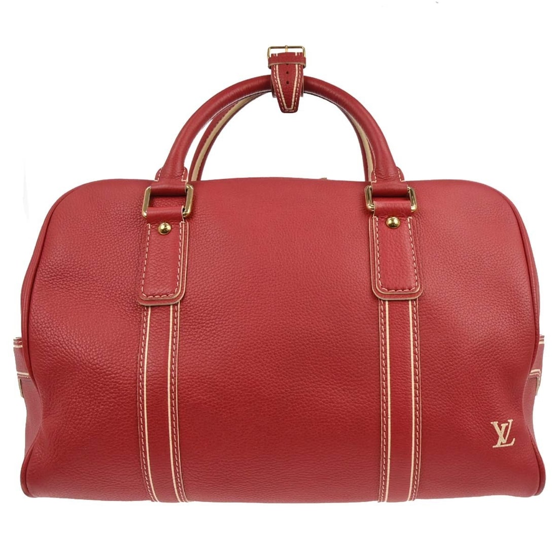 Louis Vuitton Tobago Red Leather Large Carryall Duffle Bag M95140: Louis Vuitton Tobago Red Leather Large Carryall Duffle Bag M95140 This Louis Vuitton Red Tobago Carryall duffle handbag features a striking red leather exterior and brown canvas lining. Designed for u