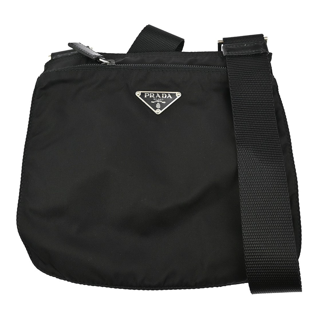 Prada Medium Black Nylon Logo Accent Casual Shoulder Bag: Prada Medium Black Nylon Logo Accent Casual Shoulder Bag This Prada Black Nylon Shoulder Bag is a stylish and practical accessory perfect for casual occasions. It features a sleek black exterior made