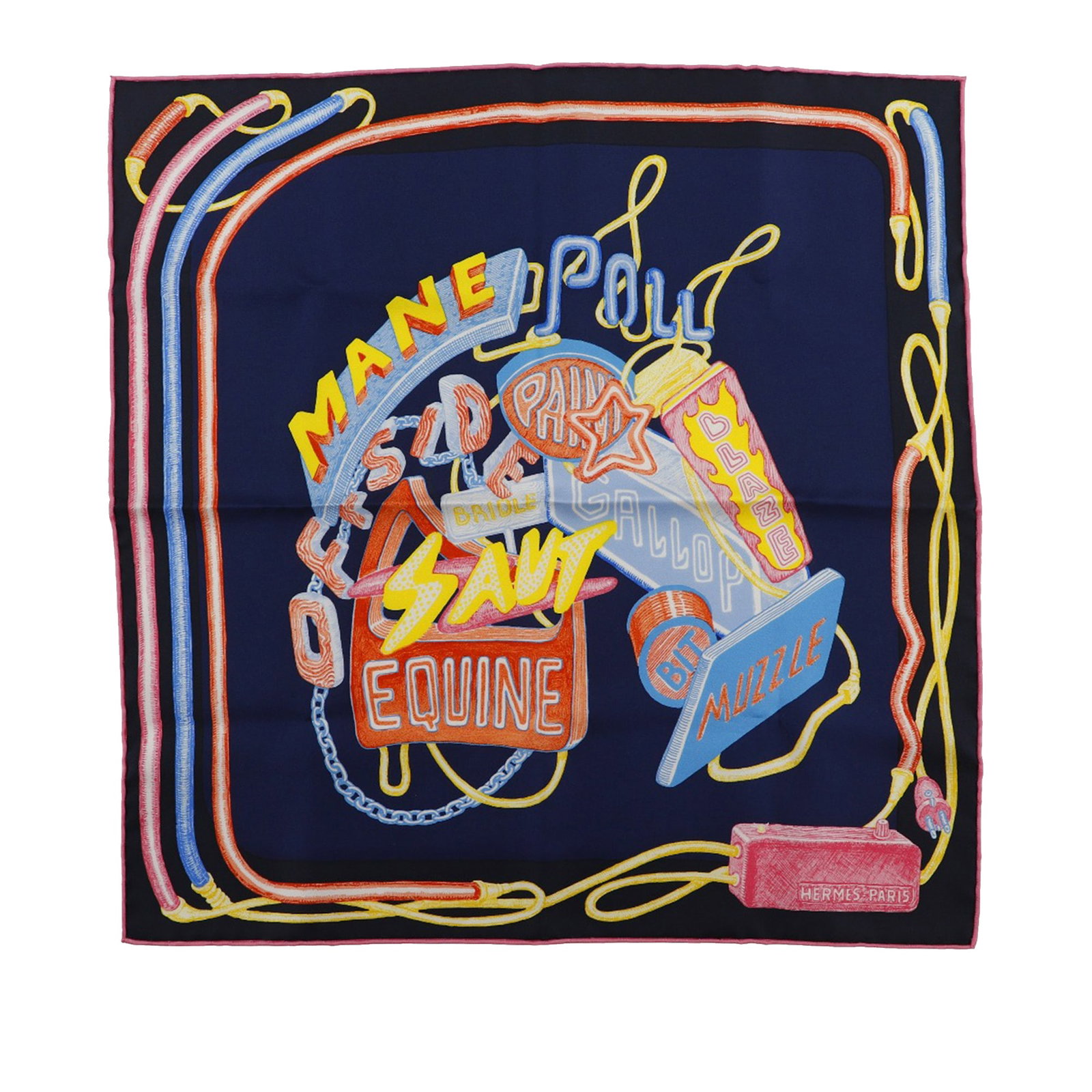 Hermes Gavroche Neon Pointille Chevaloscope Blue Silk Scarf 45cm: Hermes Gavroche Neon Pointille Chevaloscope Blue Silk Scarf 45cm This Hermes Gavroche Chevaloscope Neon Pointille scarf is crafted from 100% silk and features a distinctive print design. Made in Franc