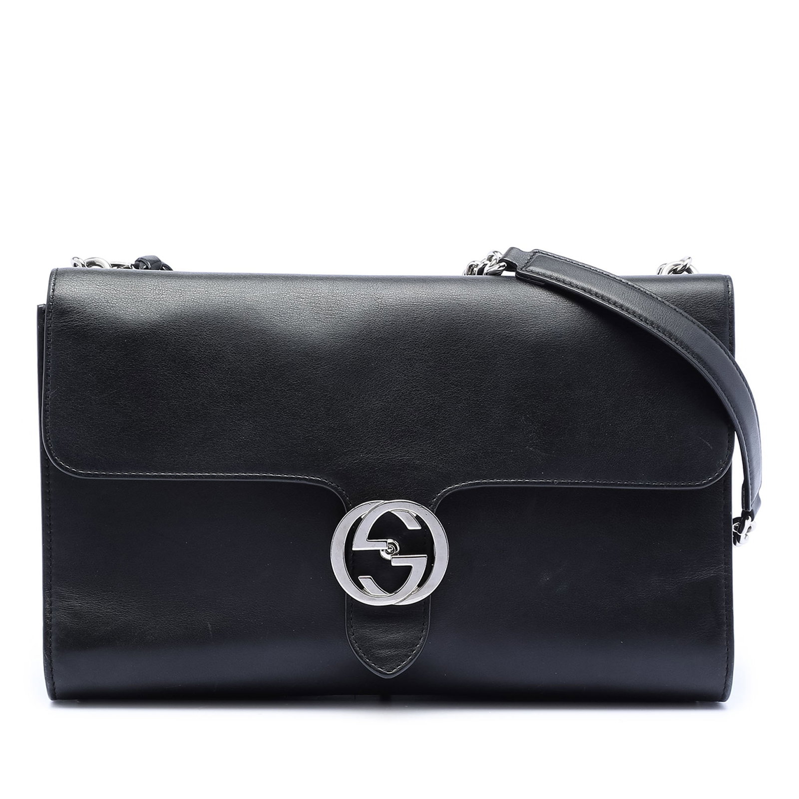 Gucci Interlocking G Medium Black Leather Chain Crossbody Bag (1 of 8)