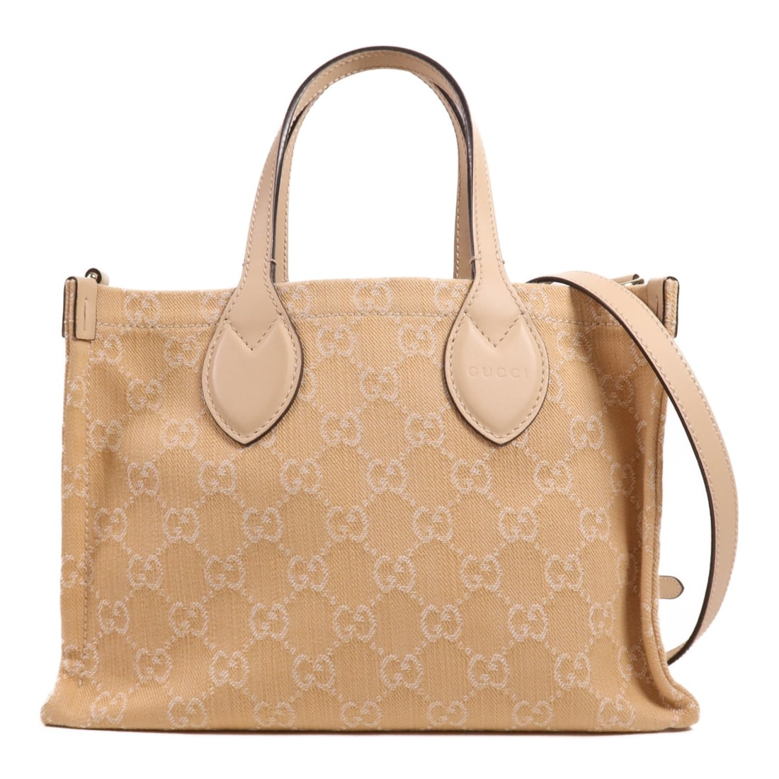 GUCCI GG GHW 2 Way Shoulder Bag Beige Canvas Italy: GUCCI GG GHW 2 Way Shoulder Bag Beige Canvas Italy This sophisticated GUCCI 2 Way Shoulder Bag features a stylish beige canvas exterior, perfect for both casual and elegant occasions. With dimensions
