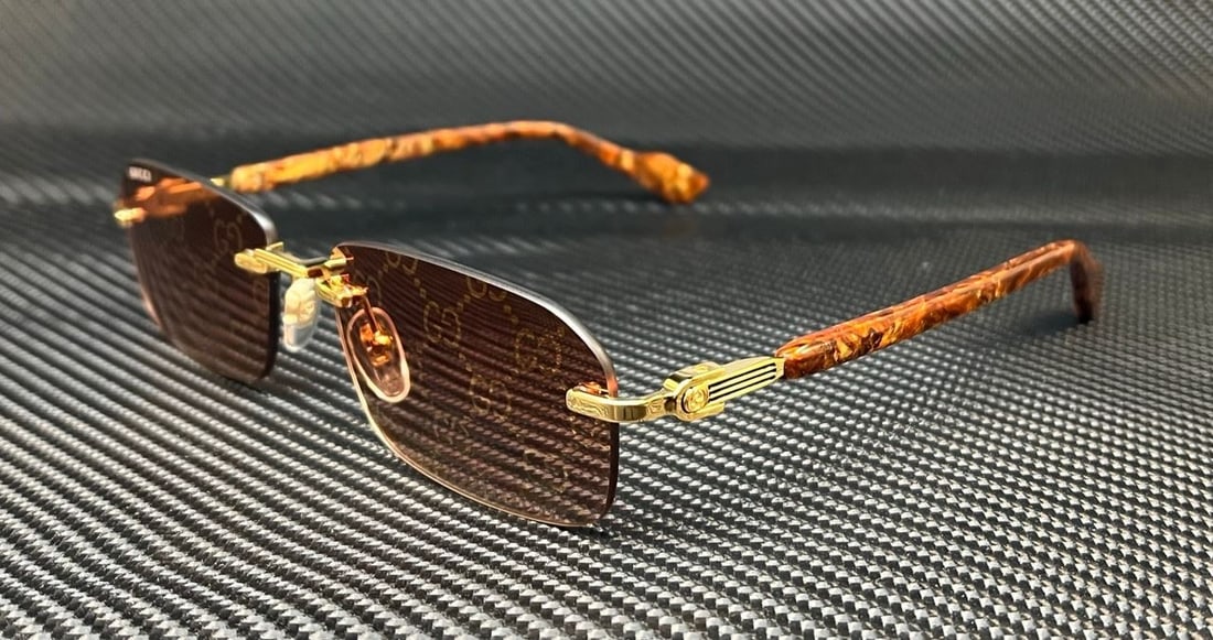 GUCCI GG1221S 004 Gold Rimless Sunglasses with Orange Gradient Lenses (1 of 5)