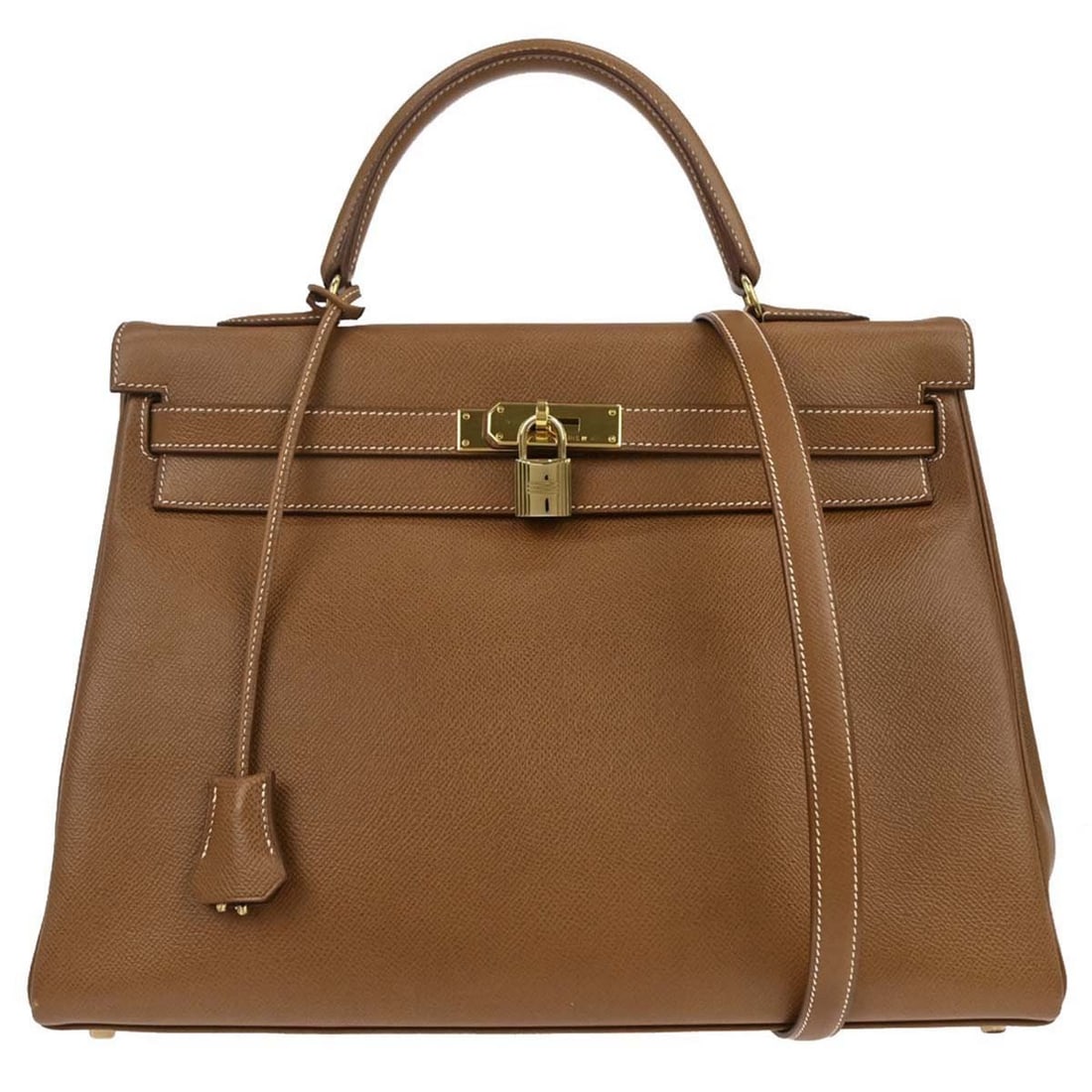 Hermes Kelly 35 Brown Courchevel Leather Gold Hardware Top Handle Bag (1 of 12)