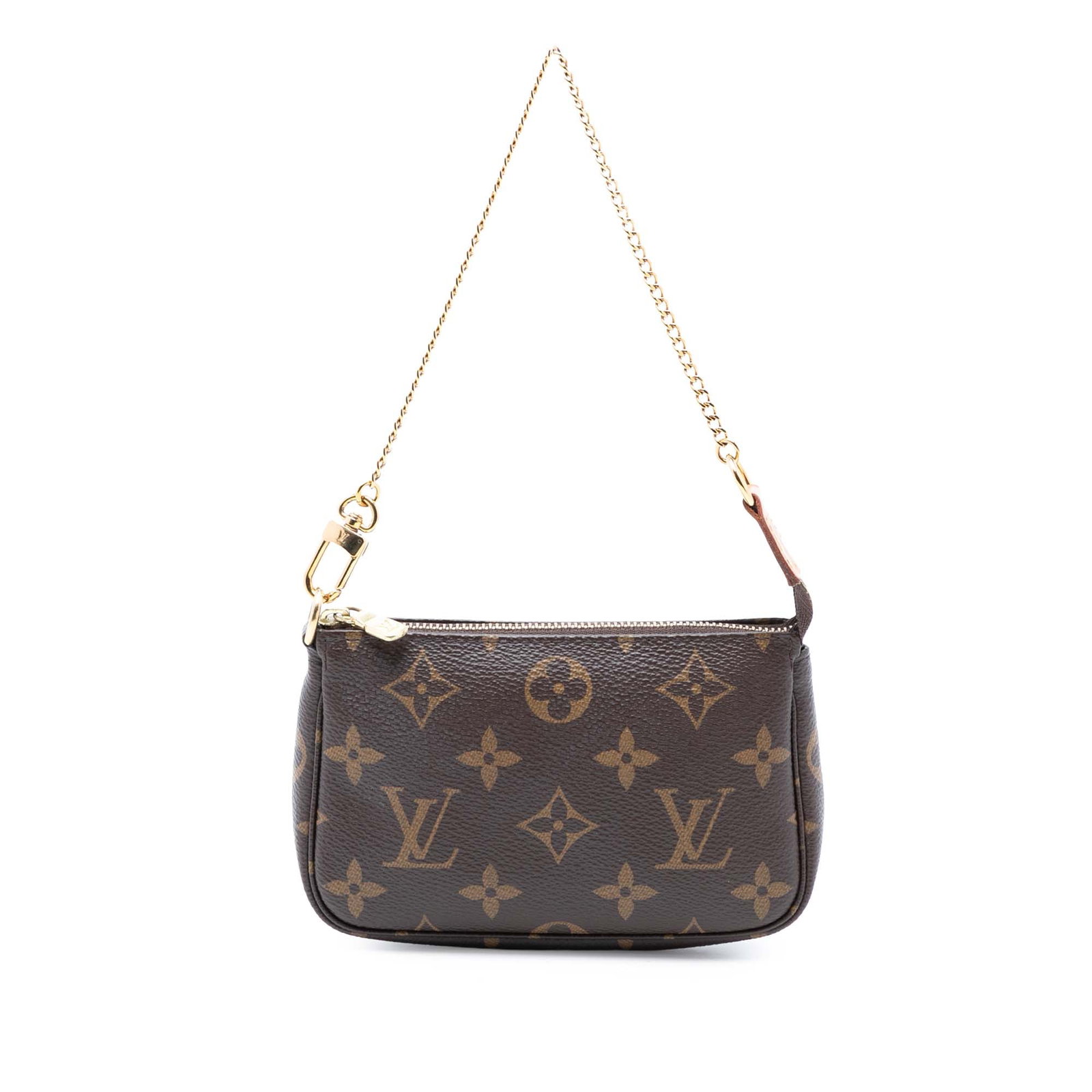 Mini Accessoires Pouch in Monogram Canvas with Gold Tone Chain by Louis Vuitton: Mini Accessoires Pouch in Monogram Canvas with Gold Tone Chain by Louis Vuitton This Louis Vuitton Monogram Mini Pochette Accessoires features a monogram canvas body, a gold-tone chain strap, and a to