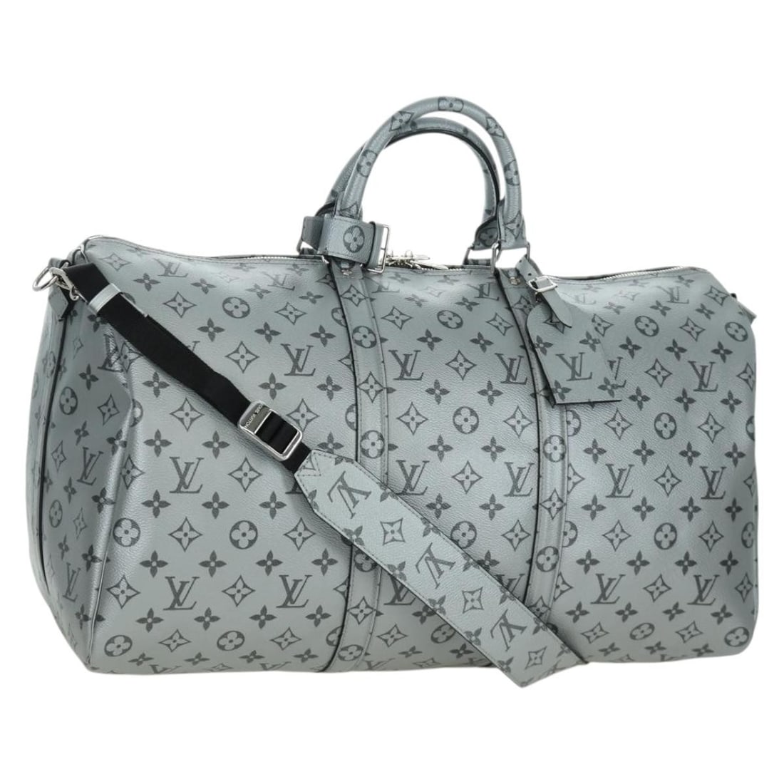Louis Vuitton Keepall Bandouliere 50 Monogram Silver Canvas Boston Bag with Strap: Louis Vuitton Keepall Bandouliere 50 Monogram Silver Canvas Boston Bag with Strap This Louis Vuitton Monogram Keepall Bandouliere 50 is a Boston-style travel bag crafted from the iconic monogram canva