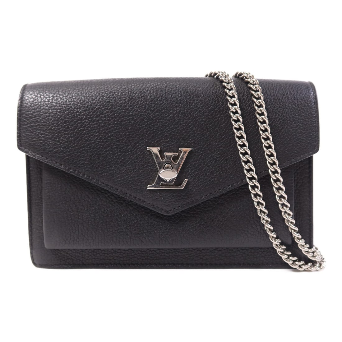 Louis Vuitton Mylockme Black Calfskin Chain Shoulder Bag M63471: Louis Vuitton Mylockme Black Calfskin Chain Shoulder Bag M63471 This Louis Vuitton Mylockme Chain Shoulder Bag is crafted from black calfskin leather and features silver-tone hardware. The compact des