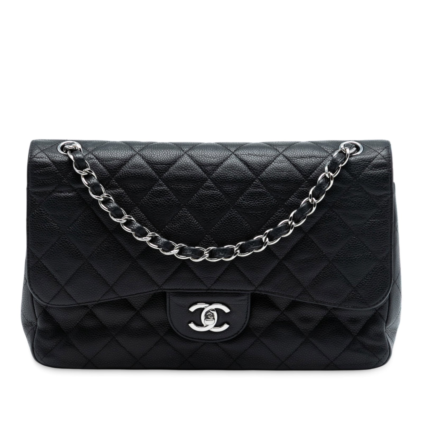 Chanel Black Quilted Caviar Leather Jumbo Double Flap Shoulder Bag (1 of 7)