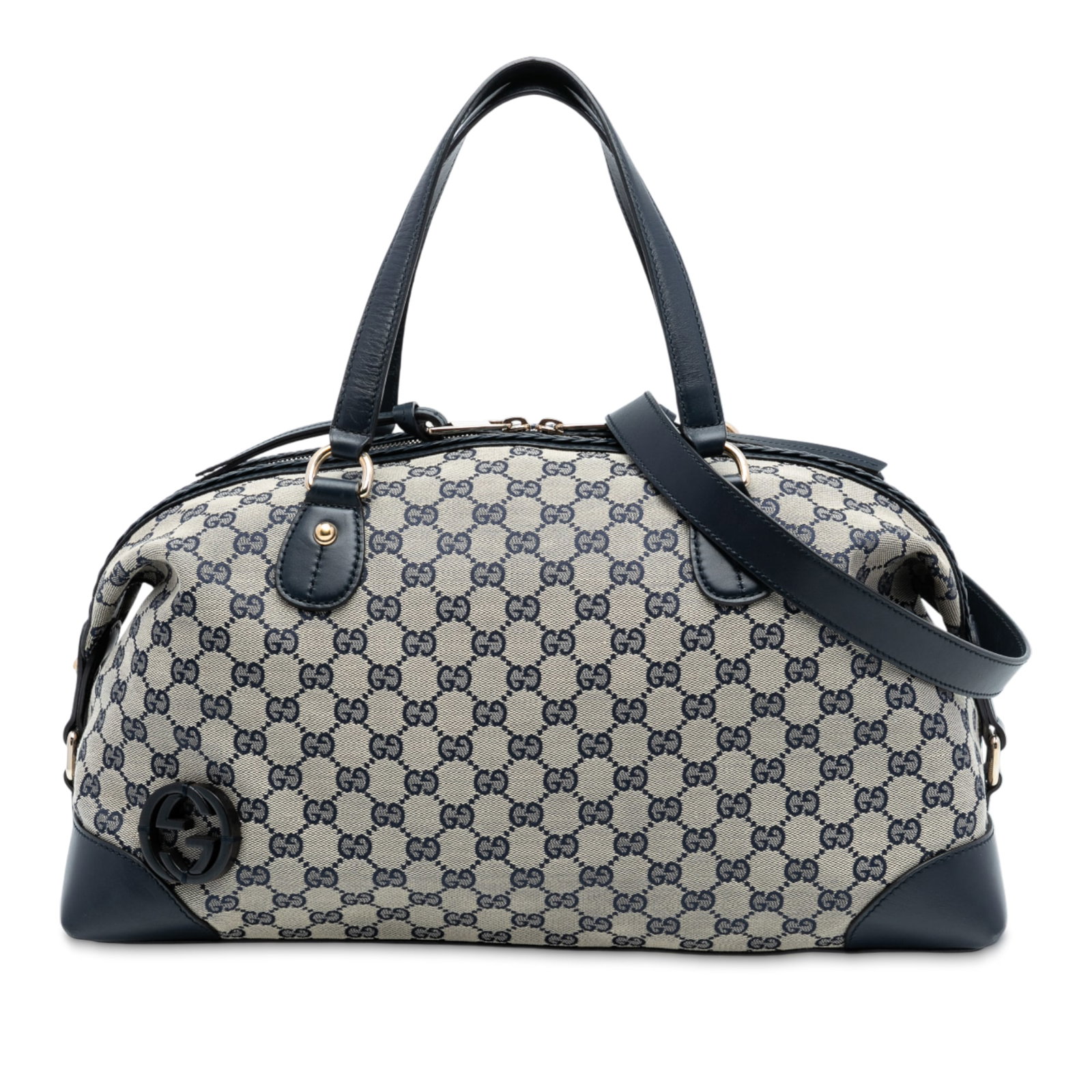 Beige GG Canvas Brick Lane Satchel with Leather Trim by Gucci: Beige GG Canvas Brick Lane Satchel with Leather Trim by Gucci This Gucci GG Canvas Brick Lane Satchel features a beige canvas body with leather trim, flat leather handles, and a detachable flat leathe