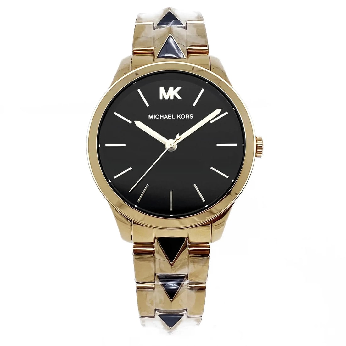 Michael Kors Runway Mercer 38mm Gold-Tone Quartz Ladies Watch MK6669: Michael Kors Runway Mercer 38mm Gold-Tone Quartz Ladies Watch MK6669 Discover the elegance of the Michael Kors Runway Mercer 38mm Steel Black Dial Quartz Ladies Watch. This stunning wristwatch feature