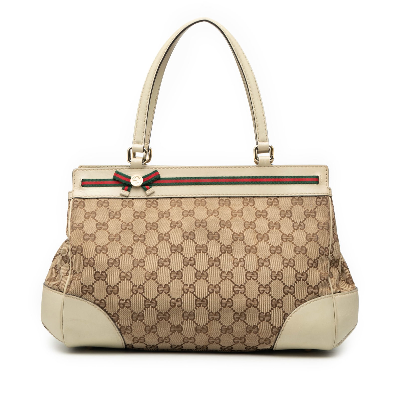 Brown Gucci Mayfair Tote Bag with GG Canvas and Leather Trim: Brown Gucci Mayfair Tote Bag with GG Canvas and Leather Trim This Gucci GG Canvas Mayfair Tote is crafted with a durable canvas body and leather trim. It features flat leather handles and a top zip cl