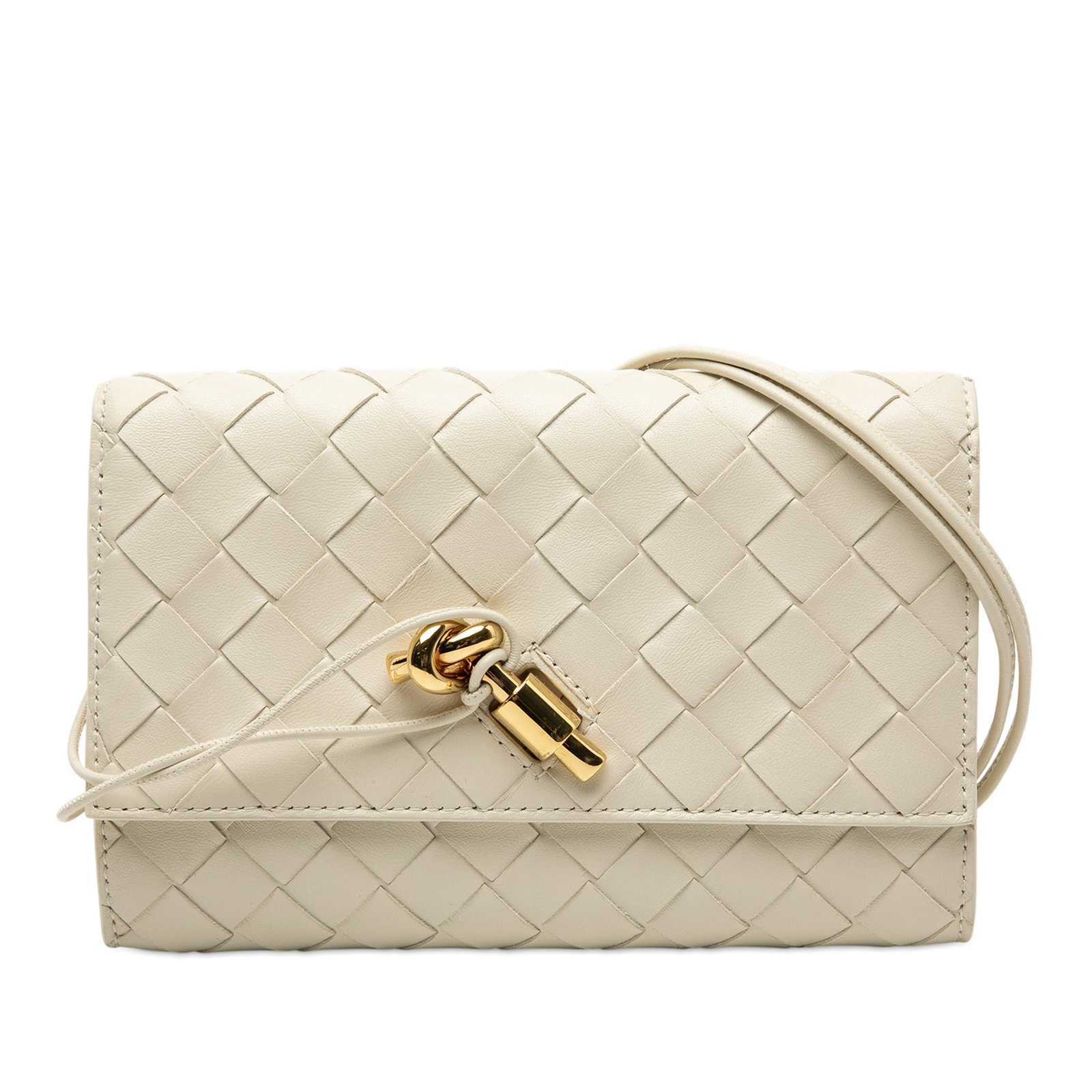 White Andiamo Woven Leather Pouch with Strap by Bottega Veneta (1 of 6)