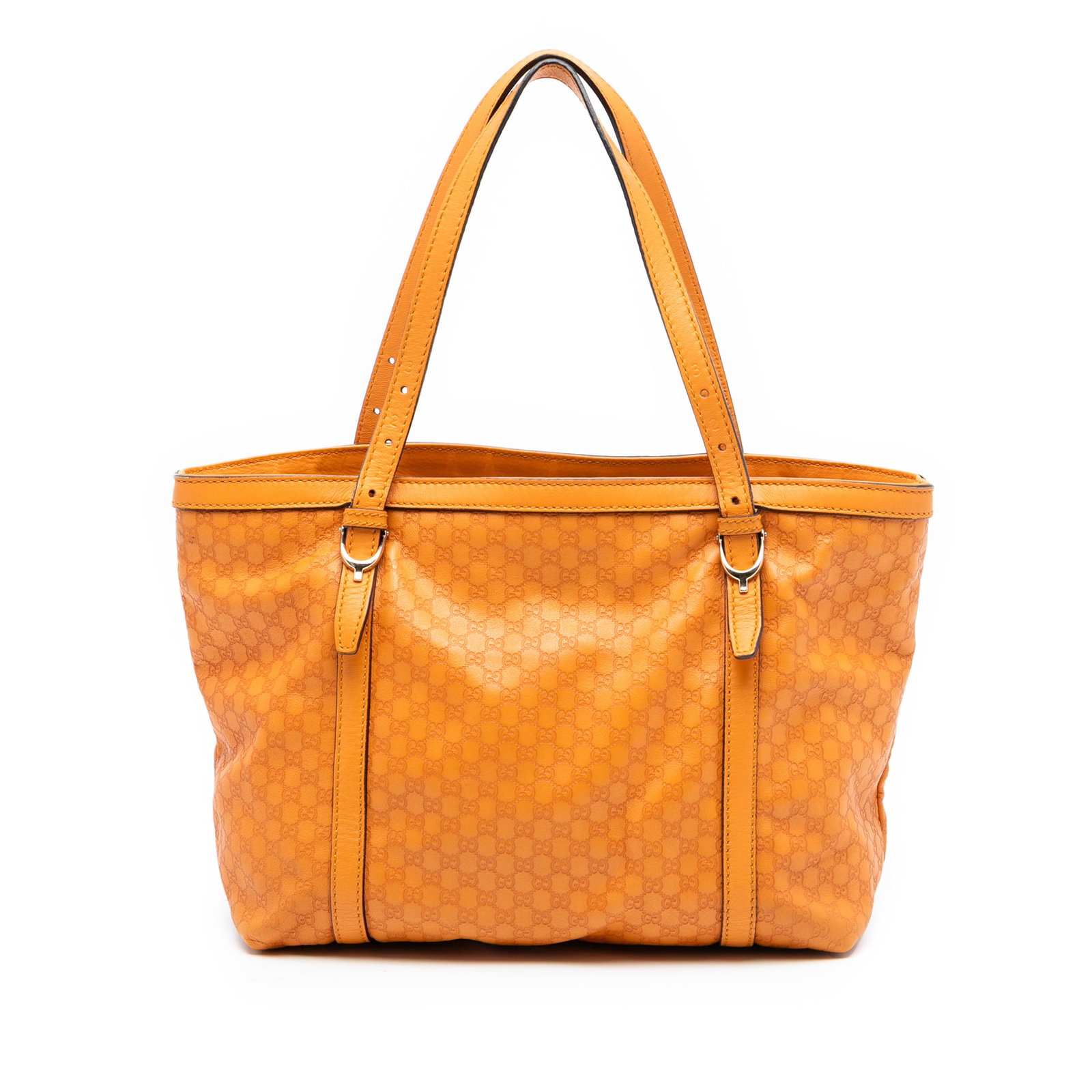 Gucci Orange Microguccissima Leather Nice Tote Bag with Zip Compartments: Gucci Orange Microguccissima Leather Nice Tote Bag with Zip Compartments This Gucci Microguccissima Nice Tote features an orange leather body with a signature embossed pattern, flat straps, an open to