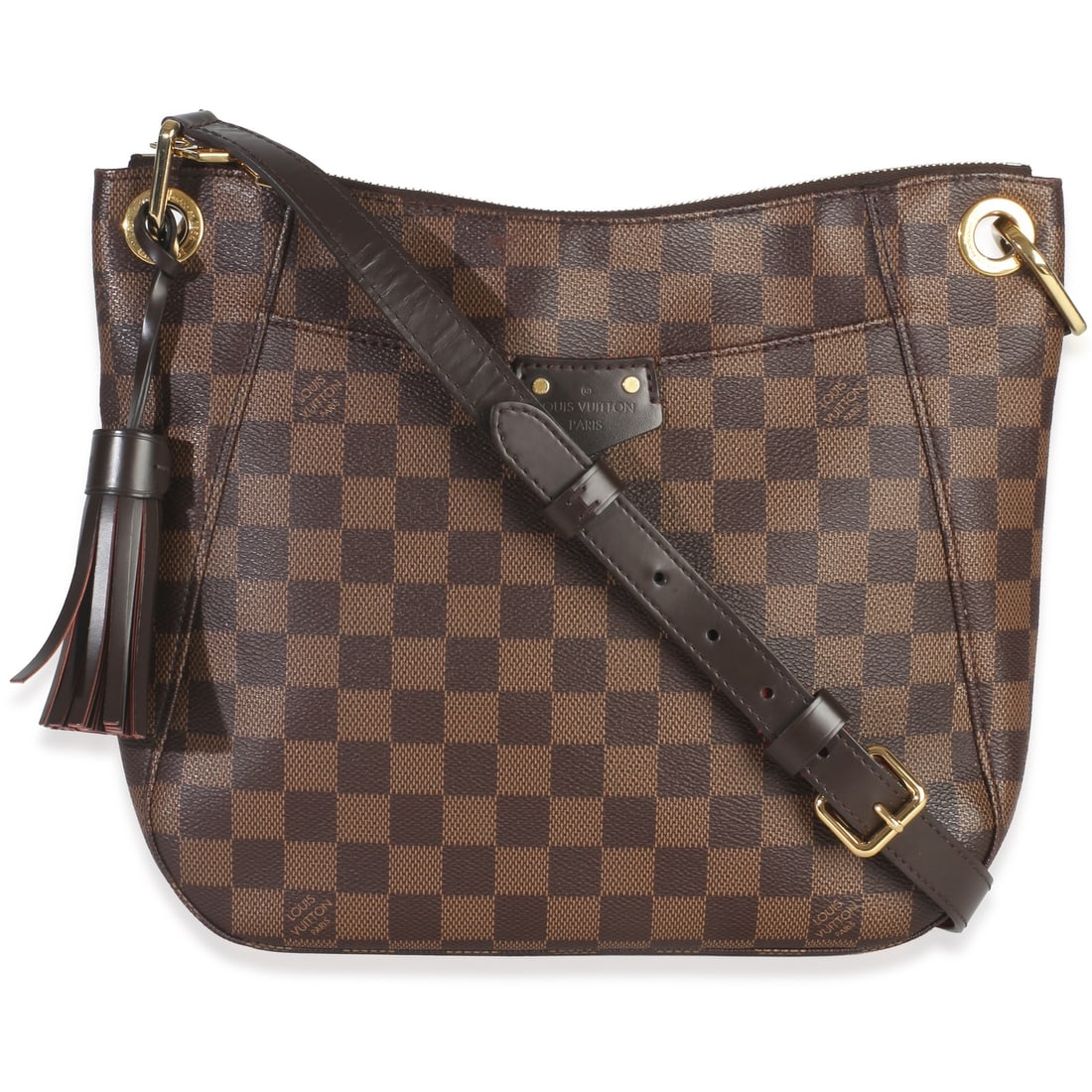 Louis Vuitton South Bank Besace Canvas Shoulder Bag with Dustbag: Louis Vuitton South Bank Besace Canvas Shoulder Bag with Dustbag This Louis Vuitton Damier Ebene South Bank Besace shoulder bag features a brown canvas exterior with gold-tone hardware and a zip-top c