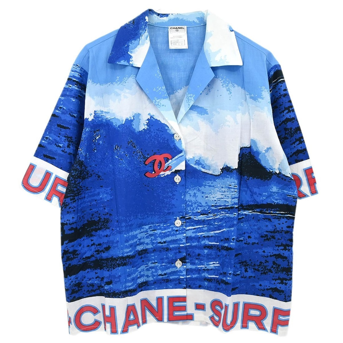 Chanel Blue Cotton Collared Surf Line Short Sleeve Blouse Size FR 42 (1 of 11)
