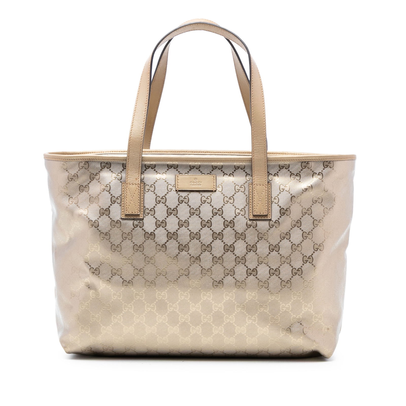Gucci GG Imprime Medium Tote Bag in Gold Coated Canvas with Leather Trim (1 of 7)