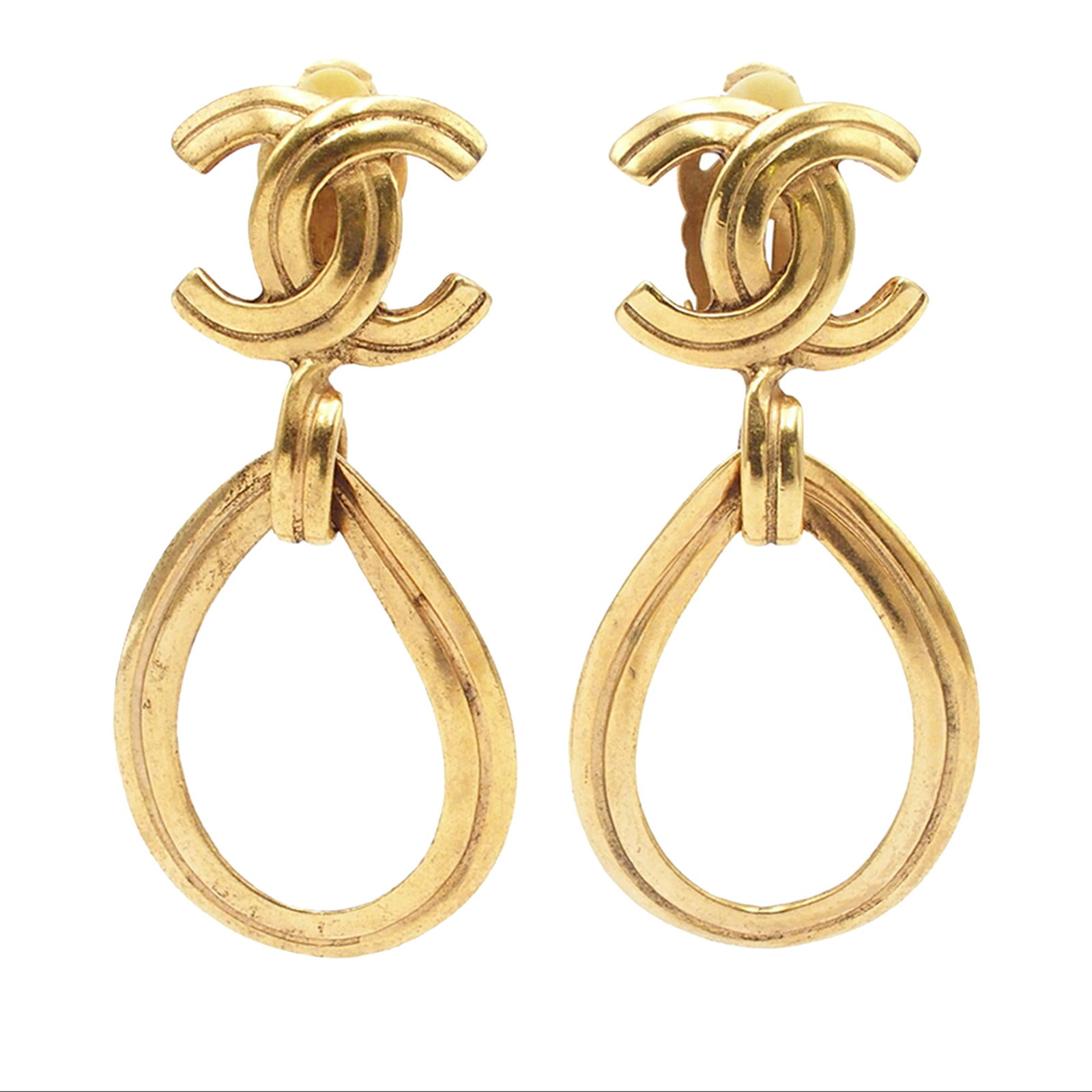 Chanel Teardrop Hoop Clip-On Earrings in Gold Tone Metal (1 of 9)
