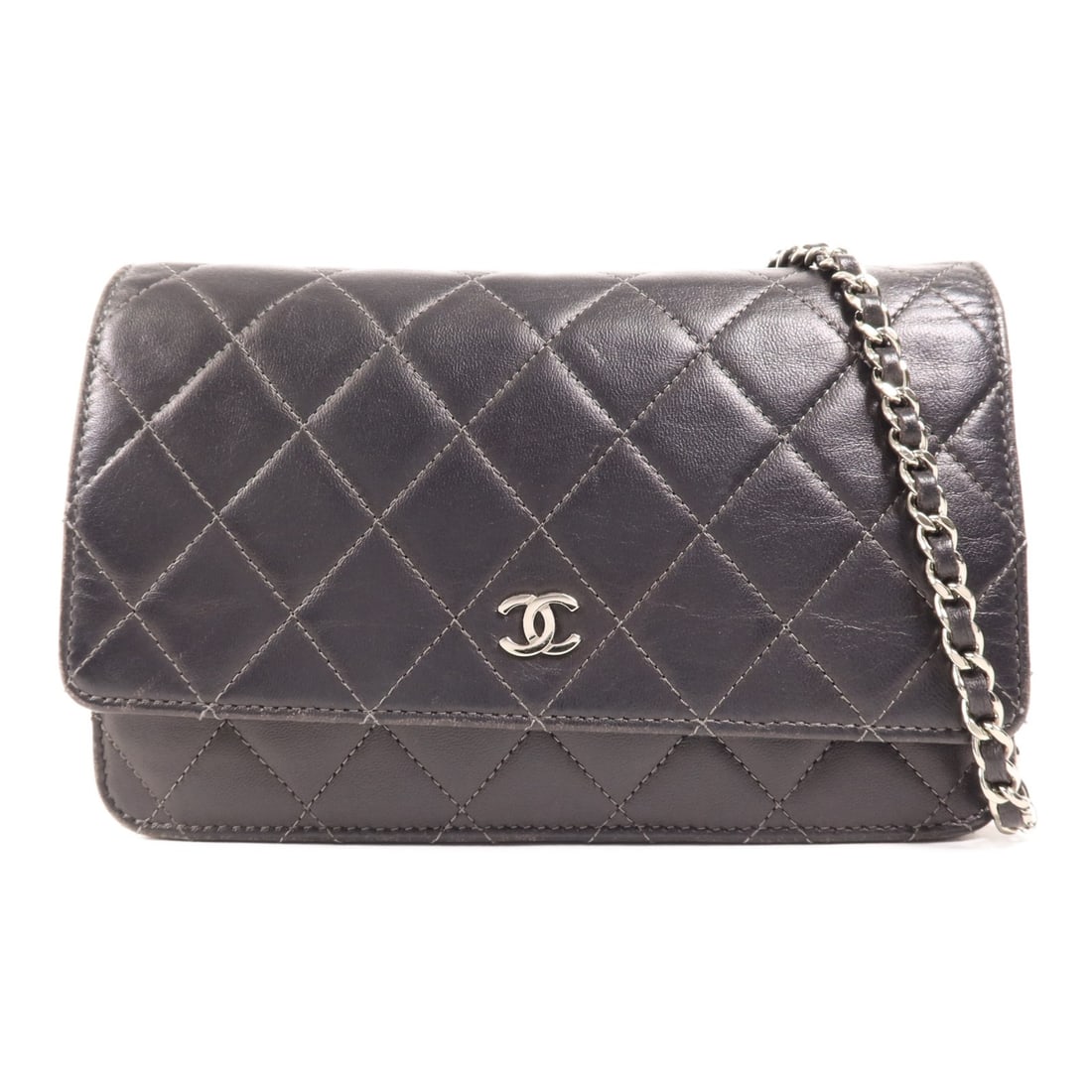 CHANEL Wallet On Chain Gray Lambskin Shoulder Bag AP0250 with Silver Hardware: CHANEL Wallet On Chain Gray Lambskin Shoulder Bag AP0250 with Silver Hardware This CHANEL Wallet On Chain (WOC) shoulder bag is a stylish accessory crafted from luxurious lambskin leather in a sophist