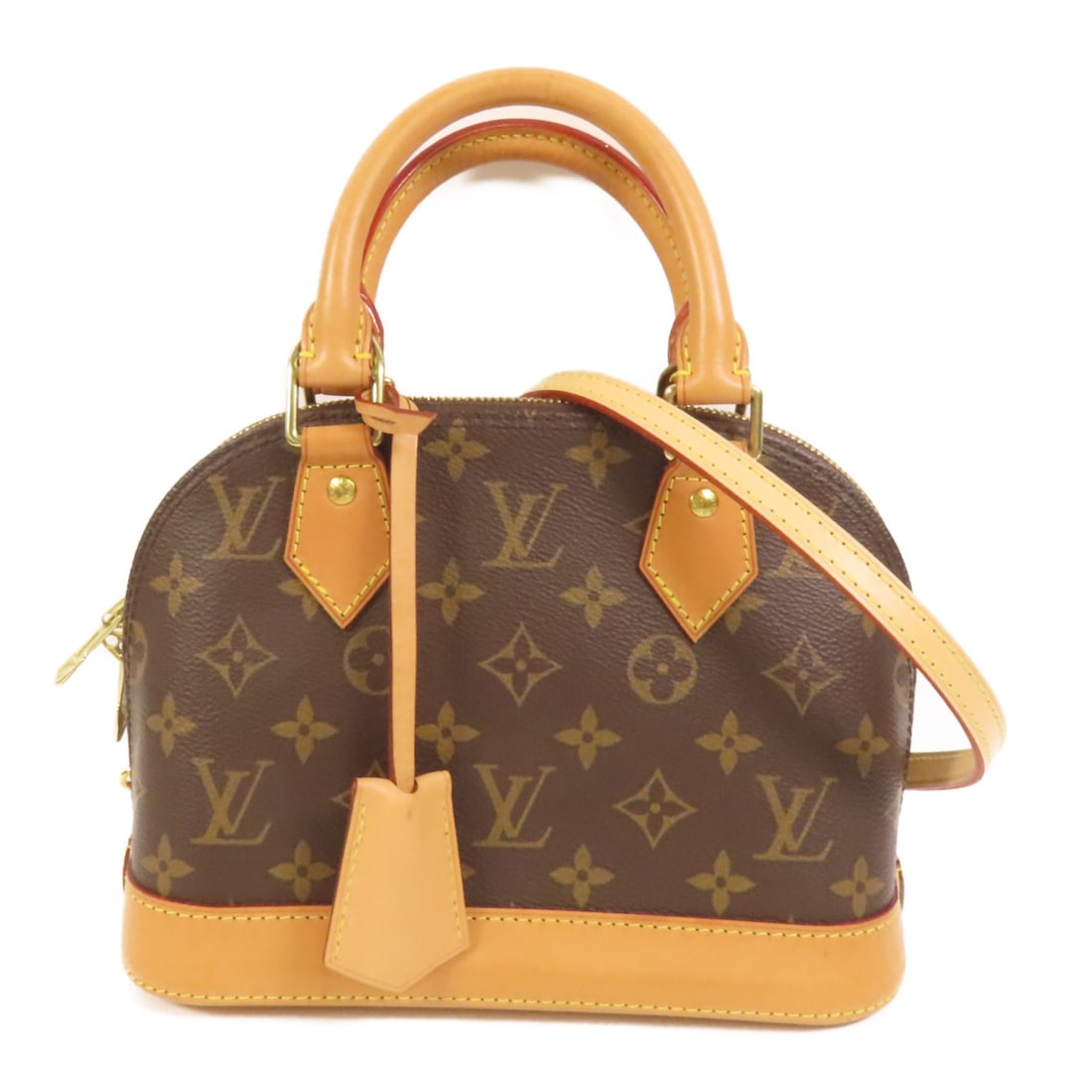 Alma BB Monogram Brown 2 Way Shoulder Bag with Gold Hardware by Louis Vuitton: Alma BB Monogram Brown 2 Way Shoulder Bag with Gold Hardware by Louis Vuitton This Louis Vuitton Alma BB bag features a classic monogram brown PVC coated canvas exterior. Designed as a versatile 2-way