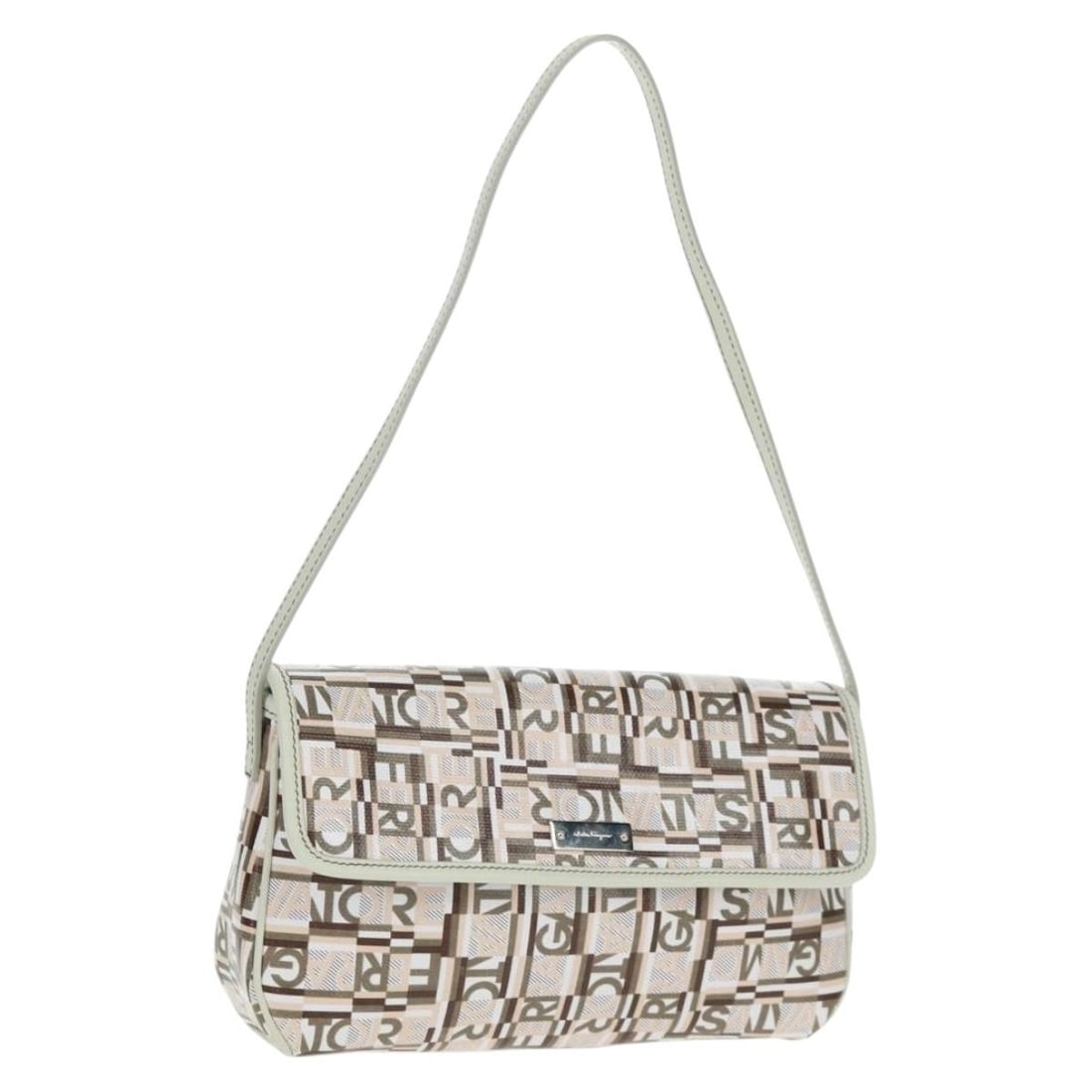 White and Silver Coated Canvas Handbag by Salvatore Ferragamo with Dust Bag: White and Silver Coated Canvas Handbag by Salvatore Ferragamo with Dust Bag This Salvatore Ferragamo handbag features a sleek design crafted from white and silver coated canvas. Designed for women, it
