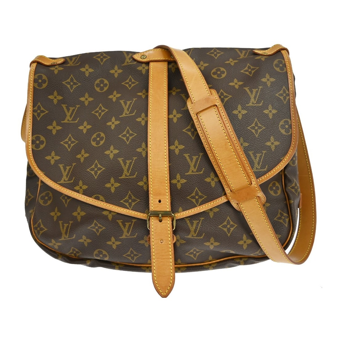 Monogram Canvas Louis Vuitton Saumur Brown Shoulder Bag: Monogram Canvas Louis Vuitton Saumur Brown Shoulder Bag The Louis Vuitton Saumur Handbag features the iconic Monogram Canvas in brown and is designed for women. Made in France, this handbag is in used
