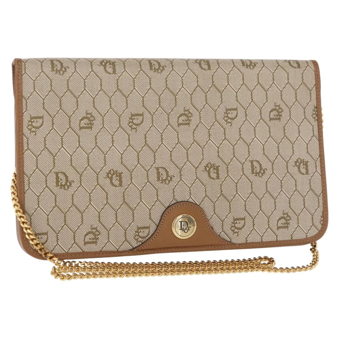 Christian Dior Honeycomb Canvas Shoulder Bag Beige Gold PVC Auth (1 of 18)