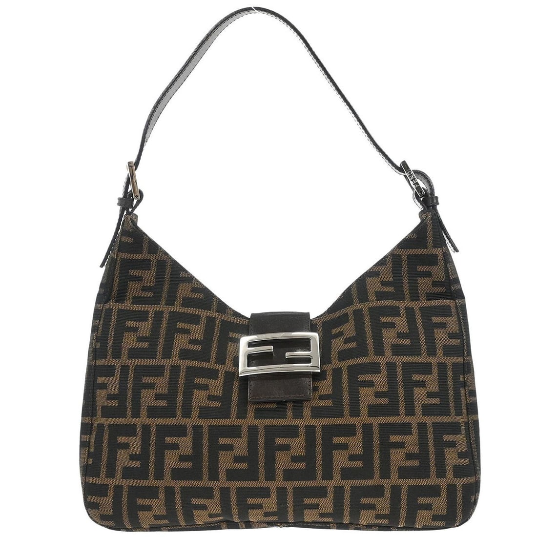 Fendi Zucca Medium Brown Canvas Top Handle Bag with Adjustable Strap: Fendi Zucca Medium Brown Canvas Top Handle Bag with Adjustable Strap This Fendi Zucca handbag features a brown canvas exterior with the iconic logo accents. The medium-sized bag is designed with a top