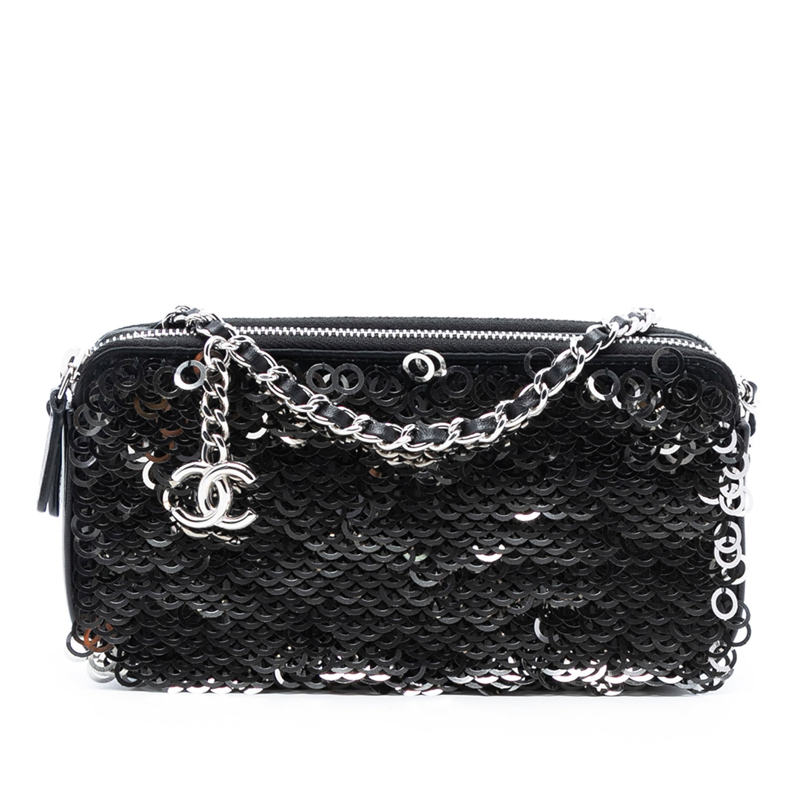 Chanel Double Zip Wallet on Chain Sequin Calfskin Crossbody Bag (1 of 8)