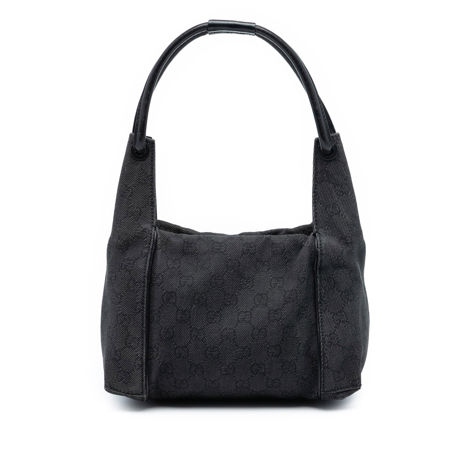 Gucci GG Denim Black Fabric Tote with Leather Trim and Zip Closure (1 of 7)
