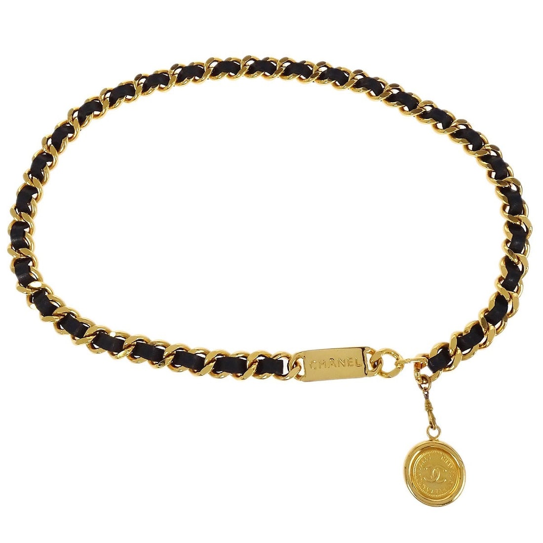 Chanel Women's Medallion Chain Belt Gold Black Small 95A (1 of 4)