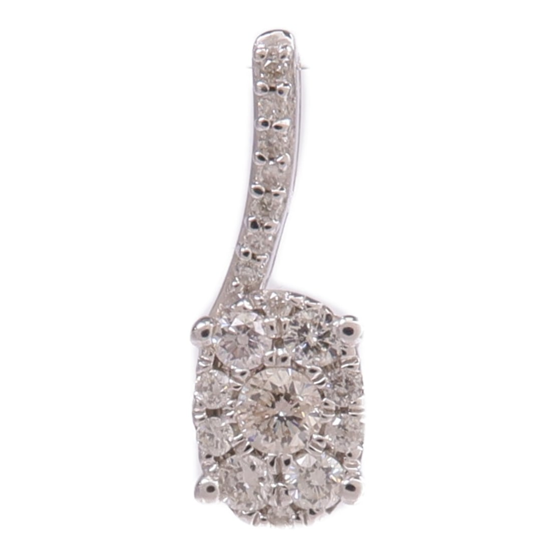Diamond Pendant for Women in 14K White Gold: Diamond Pendant for Women in 14K White Gold This elegant pendant top is crafted in 14K white gold and features a clear diamond as the main stone. Designed for women, it offers a sophisticated and time