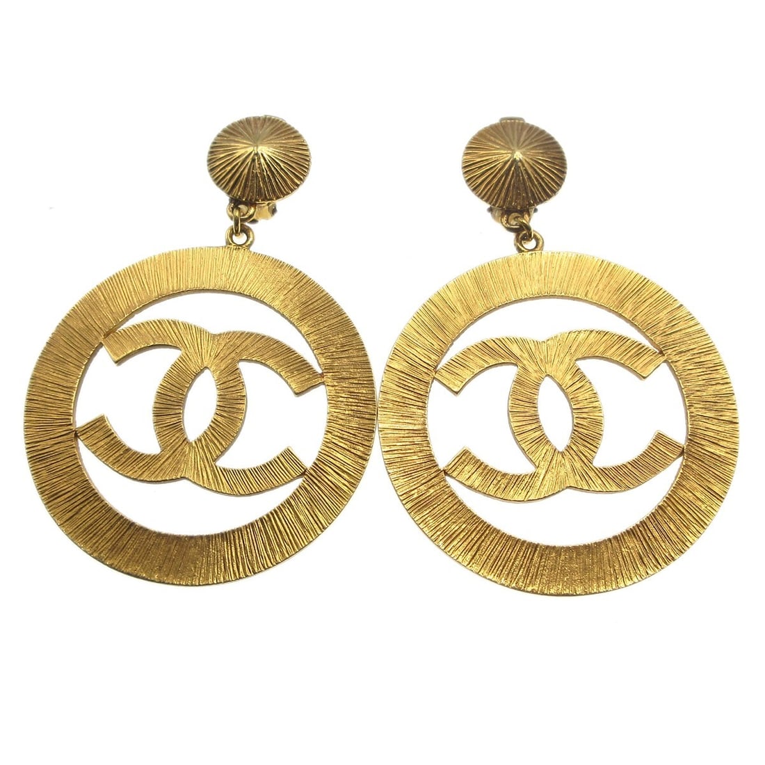 Chanel Gold-tone Clip-On Hoop Dangle Earrings 27 (1 of 5)
