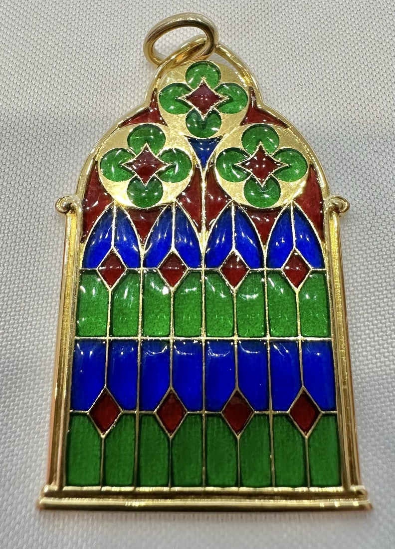 Exquisite 18K Yellow Gold Plique a Jour Pendant (1 of 3)