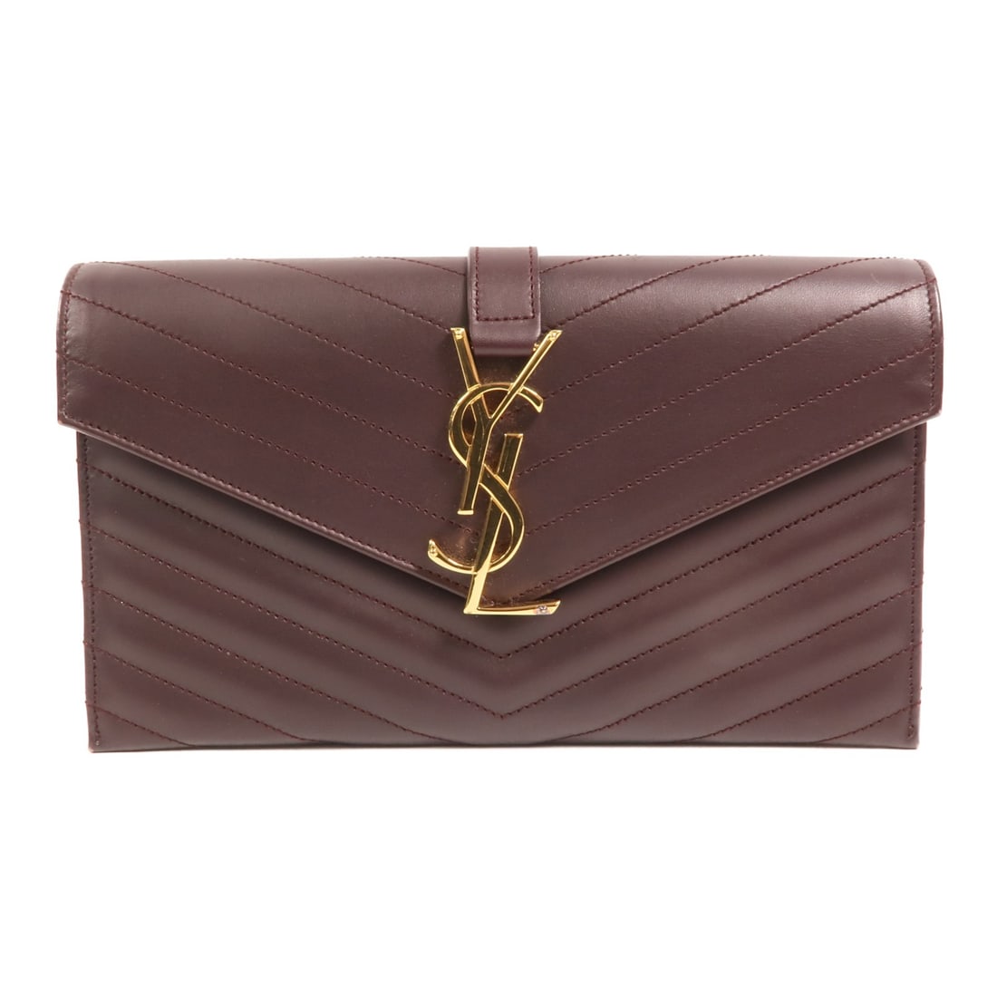 Yves Saint Laurent Red Calfskin Leather Pouch with Gold Hardware (1 of 15)