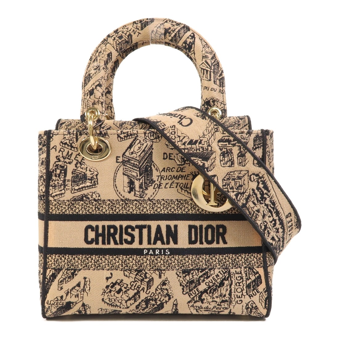 Dior Lady Dior D Lite Medium Canvas Khaki Shoulder Handbag Gold Hardware (1 of 17)