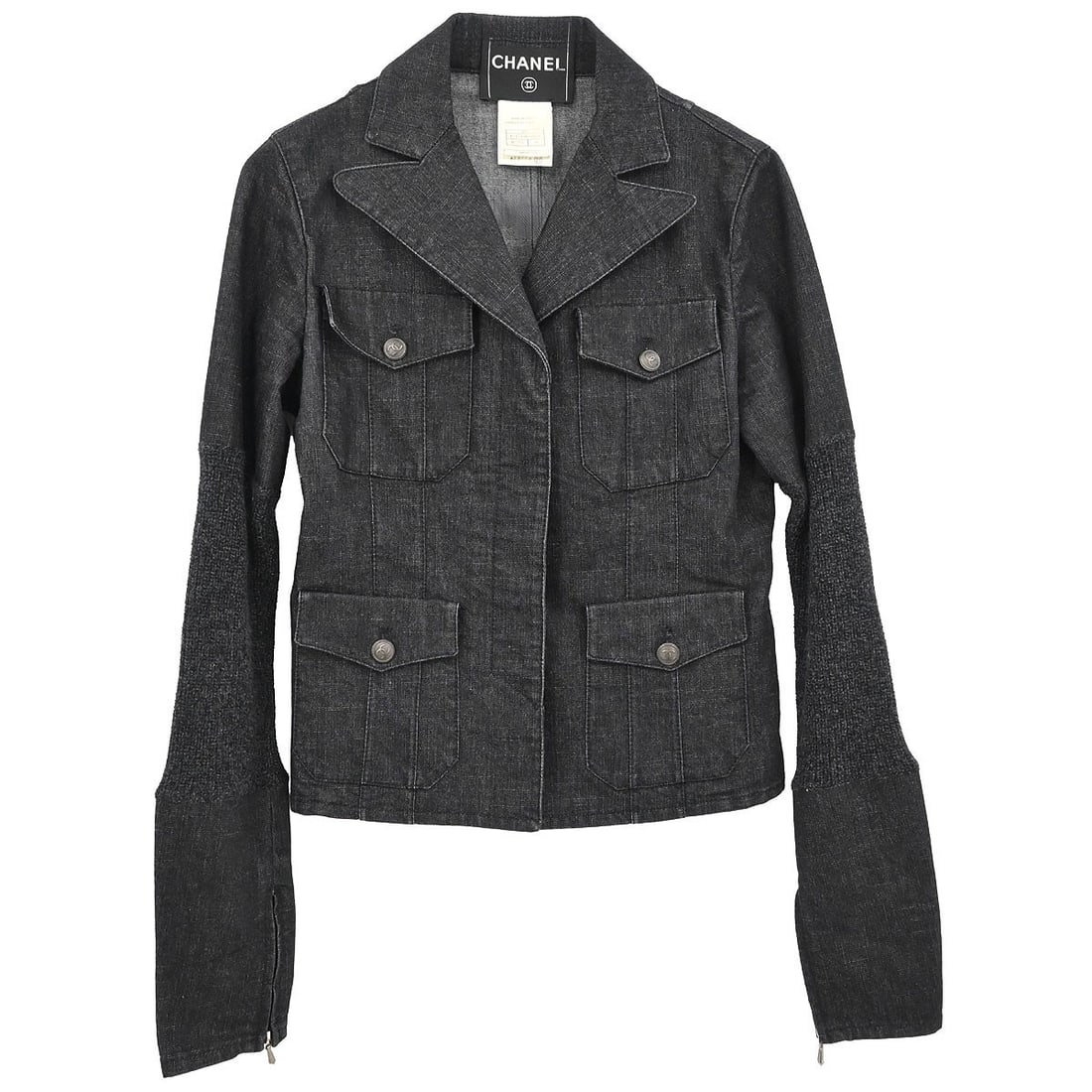 Black Denim Collared Jacket by Chanel Single Breasted Size 36 03A (1 of 11)