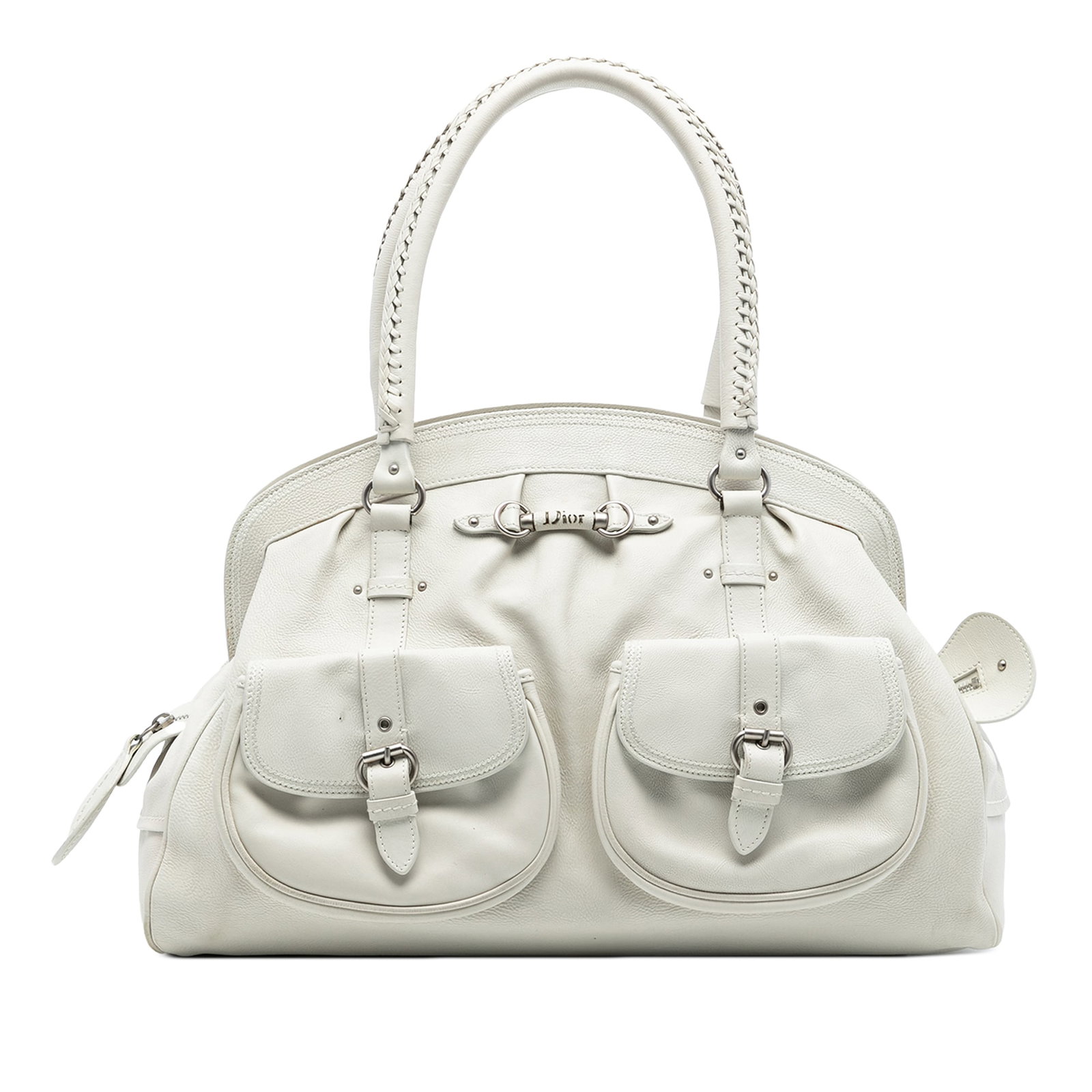 Dior My Dior Large White Leather Frame Bag with Zip Closure: Dior My Dior Large White Leather Frame Bag with Zip Closure This Dior Large Calfskin My Dior Frame Handbag features a leather body with rolled leather handles, a top zip closure, exterior front flap p