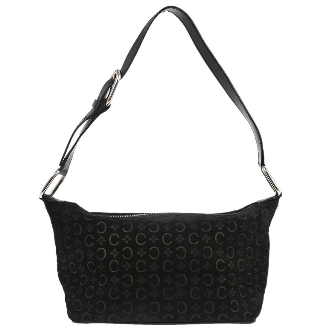 Celine Macadam Black Suede Small Shoulder Bag CE00/12: Celine Macadam Black Suede Small Shoulder Bag CE00/12 This Celine Macadam handbag features a black leather suede exterior with the iconic Macadam pattern and logo accents. Designed in a small size, it