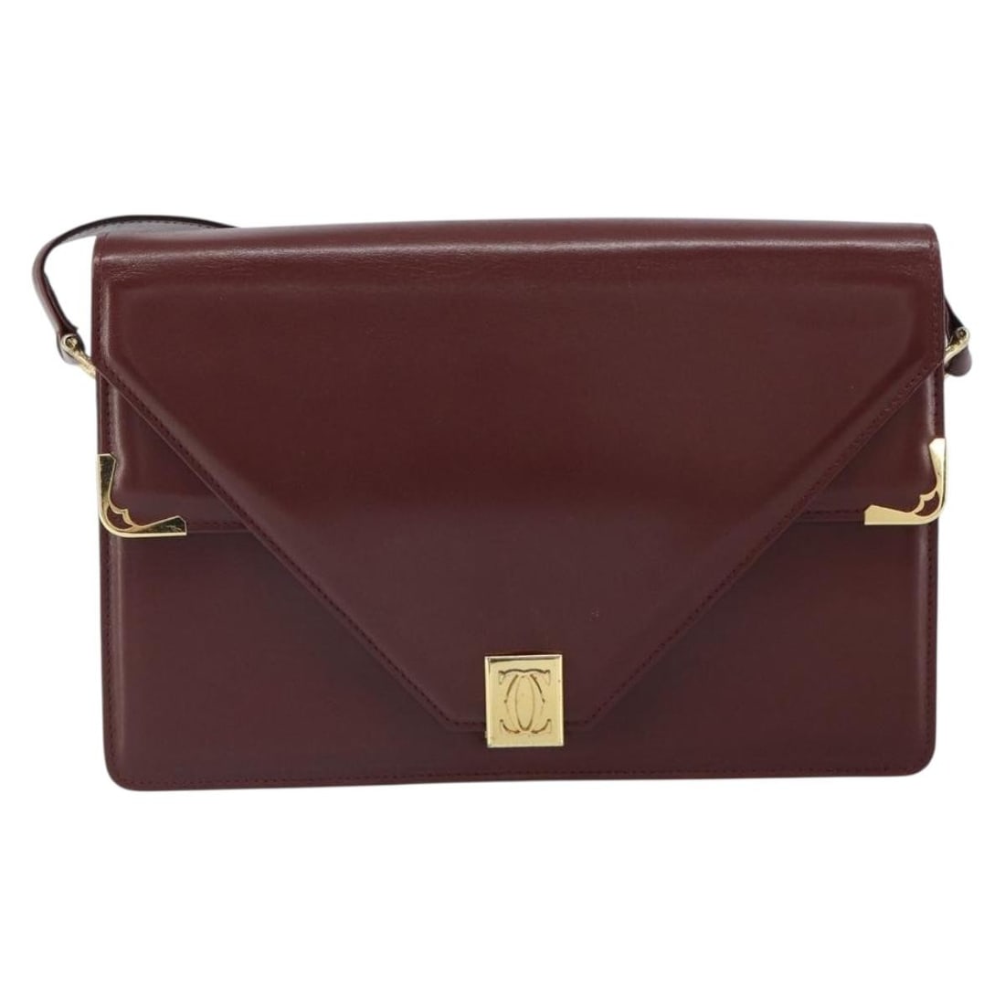 Leather Burgundy Cartier Must de Shoulder Bag 27cm by 17cm: Leather Burgundy Cartier Must de Shoulder Bag 27cm by 17cm This burgundy leather shoulder bag from the Must de Cartier collection is designed for women. It features a classic shape with metal fittings